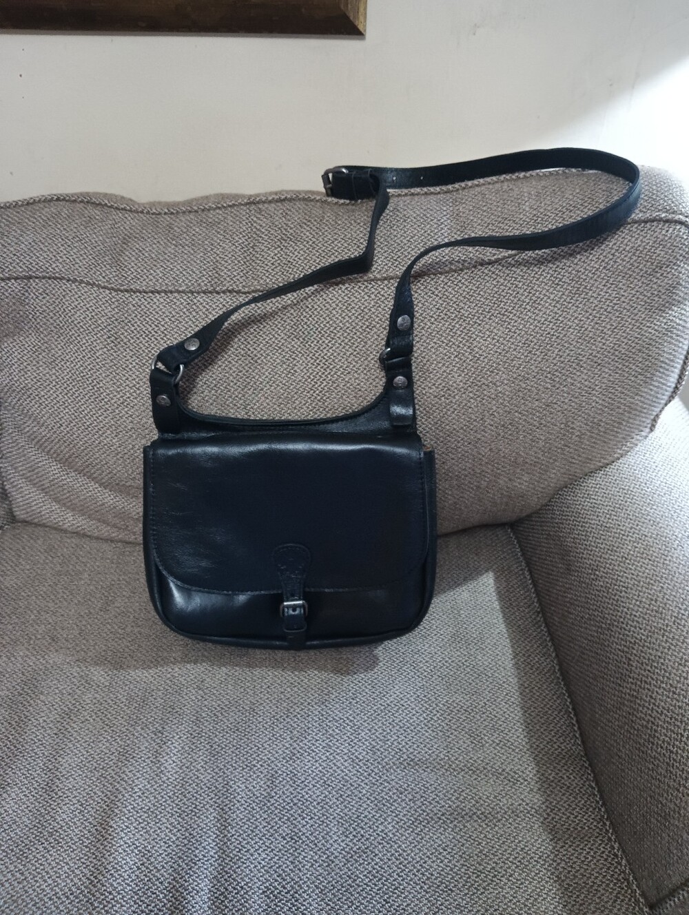 Patricia Nash Black Leather Saddle Crossbody Bag
